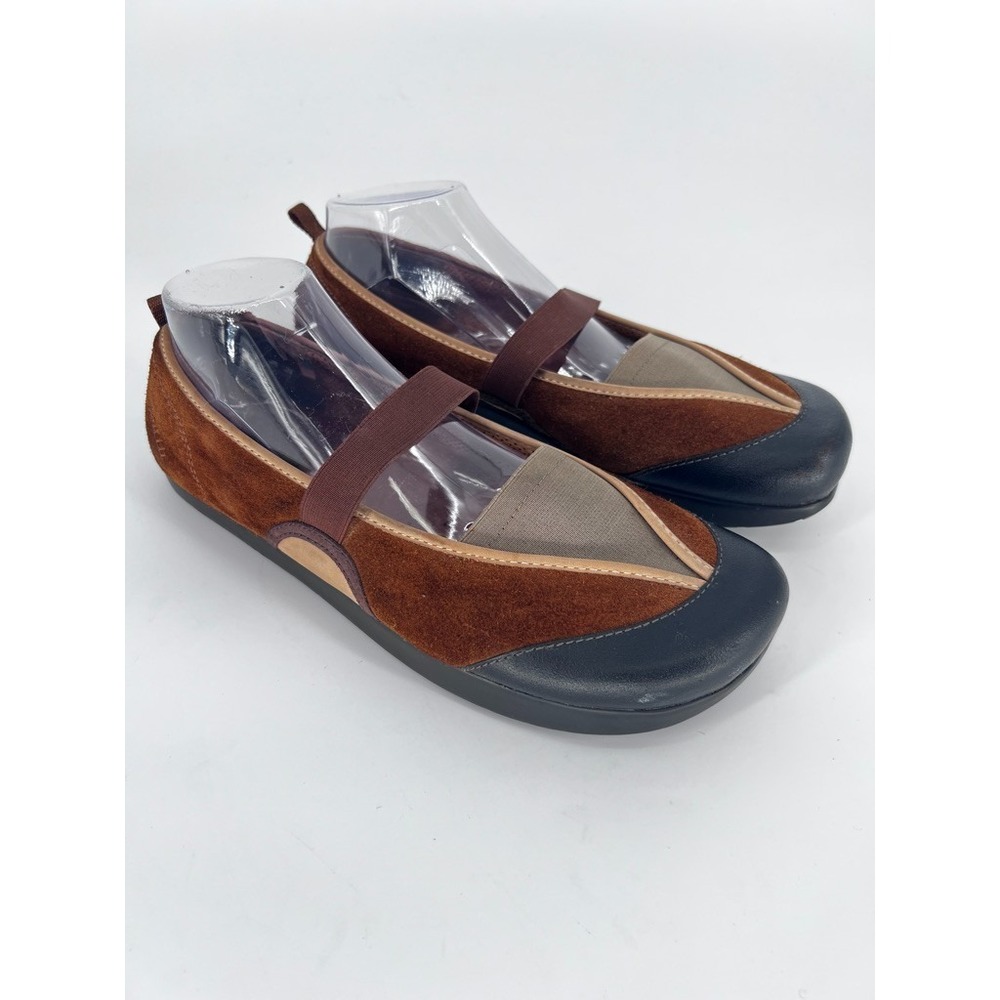 Earth Kalso Intrigue Moss Brown Suede Mary Jane Negative Heel Flats Shoes 11B